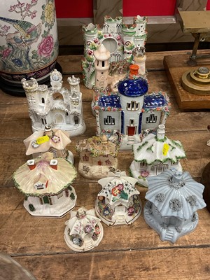 Lot 60 - Group of Victorian Staffordshire cottages and castles, including pastille burners