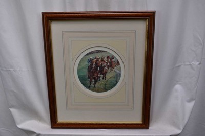 Lot 382 - Claire Eva Burton, group of six signed limited edition racing prints to include The Derby, Grand National and others, four with certificates, each in glazed frame (6)