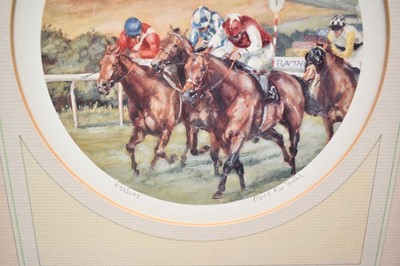 Lot 382 - Claire Eva Burton, group of six signed limited edition racing prints to include The Derby, Grand National and others, four with certificates, each in glazed frame (6)