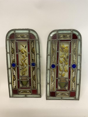 Lot 226 - Pair of 19th century Aesthetic period stained glass windows, 43cm high