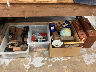 Lot 64 - Sundry items, including cinema projector and films, Chad Valley globe, vintage leather cases, toys, jelly moulds, etc