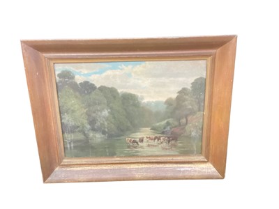 Lot 125 - Two L.E Trant 1916 Wooded river landscapes with cattle watering (one oil on board, the other oil on canvas)