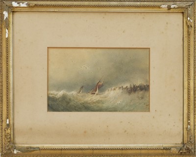 Lot 1334 - Anthony Vandyke Copley Fielding (1787-1855) watercolour - Fishing vessels off a pier in a storm