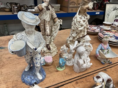 Lot 16 - Group of ceramic figures, including a Derby white glazed figure of a girl, Beswick, etc