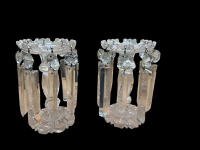 Lot 497 - Pair of 19th century cut glass lustres with prismatic drops.