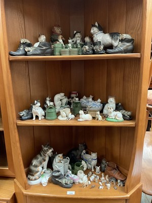 Lot 129 - Good collection of mostly 19th century ceramic cats, including fairings, continental examples, etc, together with some miniature mice and dogs