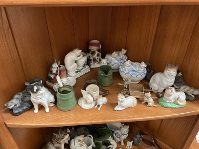 Lot 129 - Good collection of mostly 19th century ceramic cats, including fairings, continental examples, etc, together with some miniature mice and dogs