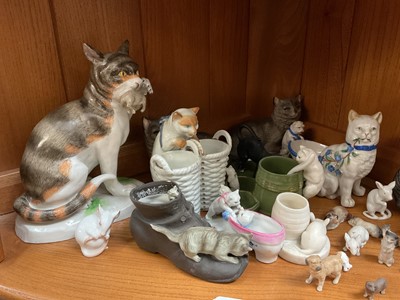 Lot 129 - Good collection of mostly 19th century ceramic cats, including fairings, continental examples, etc, together with some miniature mice and dogs