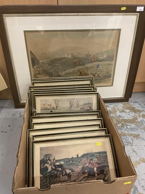 Lot 118 - Pair of 19th century hunting prints in glazed oak frames and set of 14 hunting prints in glazed frames