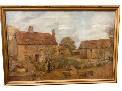 Lot 246 - 19th century English school watercolour, farmyard scene, 35 x 51cm, glazed frame