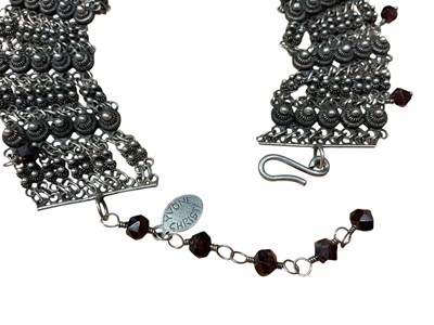 Lot 212 - Yvone Christa silver and garnet chocker necklace with filigree decoration and faceted garnet bead drops