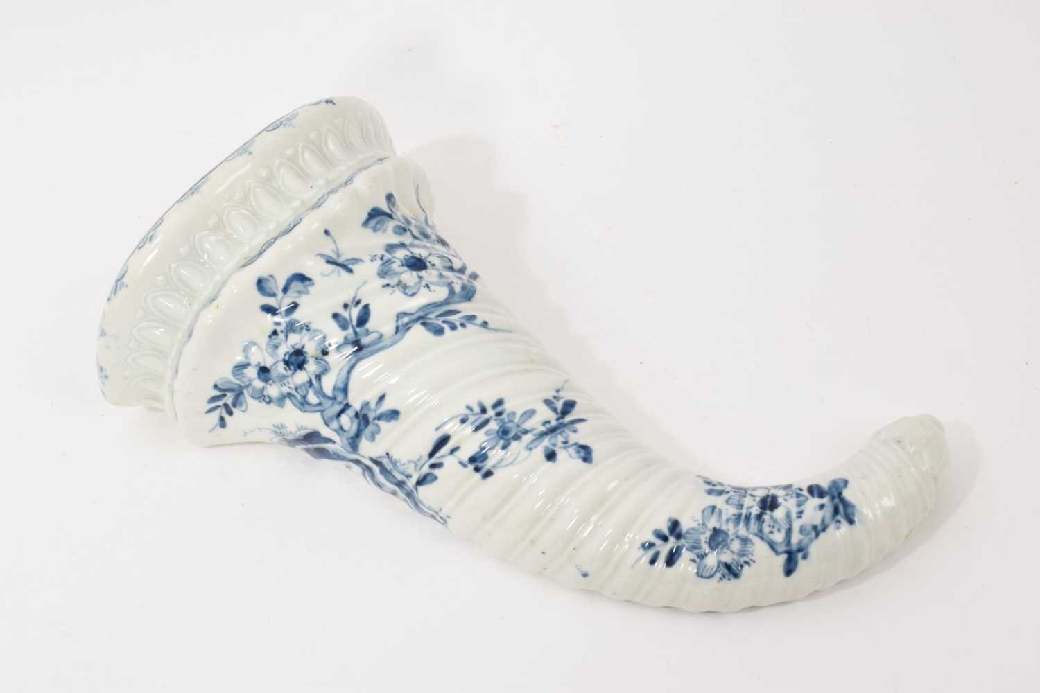Lot 16 - Worcester blue and white cornucopia wall pocket, circa 1755