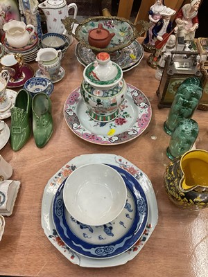 Lot 522 - 19th century Chinese celadon dish with metal mounts, together with a Chinese porcelain plates, bowls and vase (9 pieces)