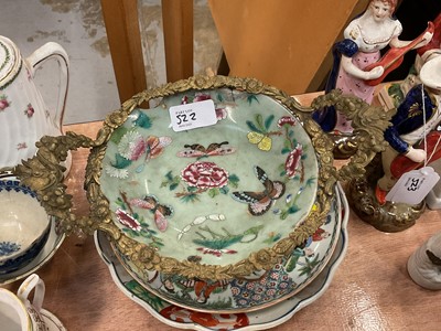 Lot 522 - 19th century Chinese celadon dish with metal mounts, together with a Chinese porcelain plates, bowls and vase (9 pieces)