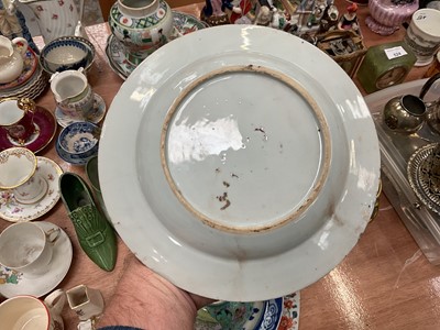 Lot 522 - 19th century Chinese celadon dish with metal mounts, together with a Chinese porcelain plates, bowls and vase (9 pieces)