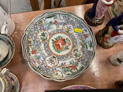 Lot 522 - 19th century Chinese celadon dish with metal mounts, together with a Chinese porcelain plates, bowls and vase (9 pieces)