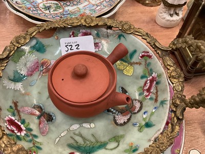 Lot 522 - 19th century Chinese celadon dish with metal mounts, together with a Chinese porcelain plates, bowls and vase (9 pieces)