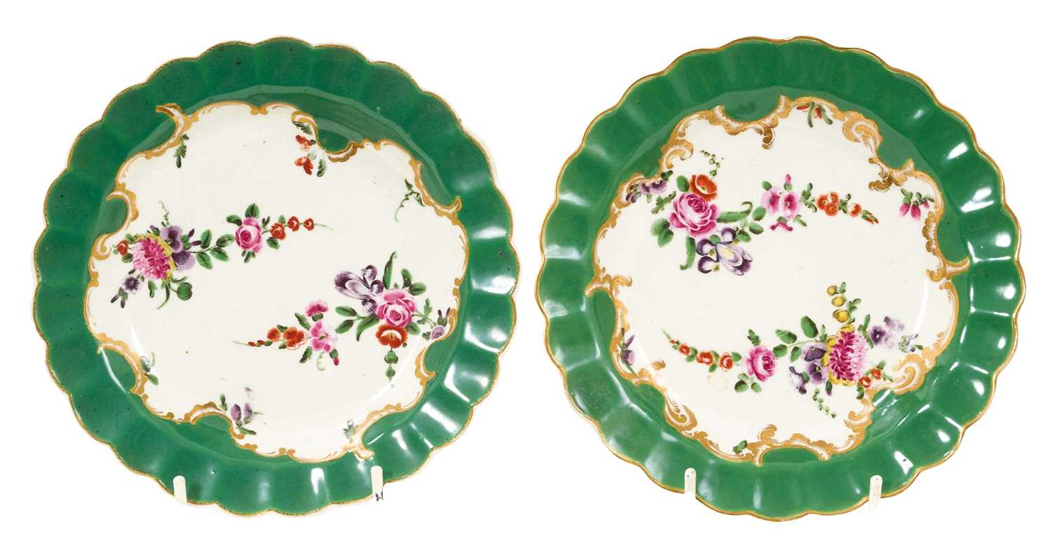 Lot 38 - Pair of Worcester small Marchioness of Huntley pattern plates, circa 1770