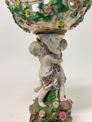 Lot 1 - Trio of late 19th century Meissen table centres, each mounted with cherubic figures