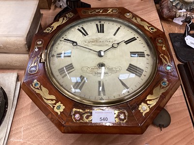 Lot 540 - 19th century Rosewood cased wall dial clock with inlaid brass decoration.