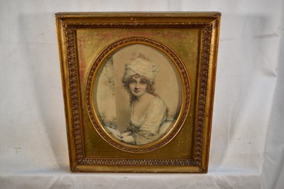 Lot 1343 - John Downman (1750-1824) pencil and pastel oval portrait of a lady, believed to be Maria Cosway (1760-1838), 20cm x 16.5cm, in gilt frame
