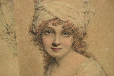 Lot 1343 - John Downman (1750-1824) pencil and pastel oval portrait of a lady, believed to be Maria Cosway (1760-1838), 20cm x 16.5cm, in gilt frame