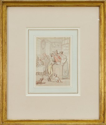 Lot 1340 - Thomas Rowlandson (1756-1827) pencil, ink and watercolour - A Coffee House, 16.5cm x 11.5cm, in glazed gilt frame