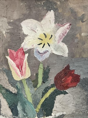Lot 1066 - *Mary Potter (1900-1981) oil on canvas - Still Life Spring Flowers, initialled, 30cm x 25.5cm, in painted frame