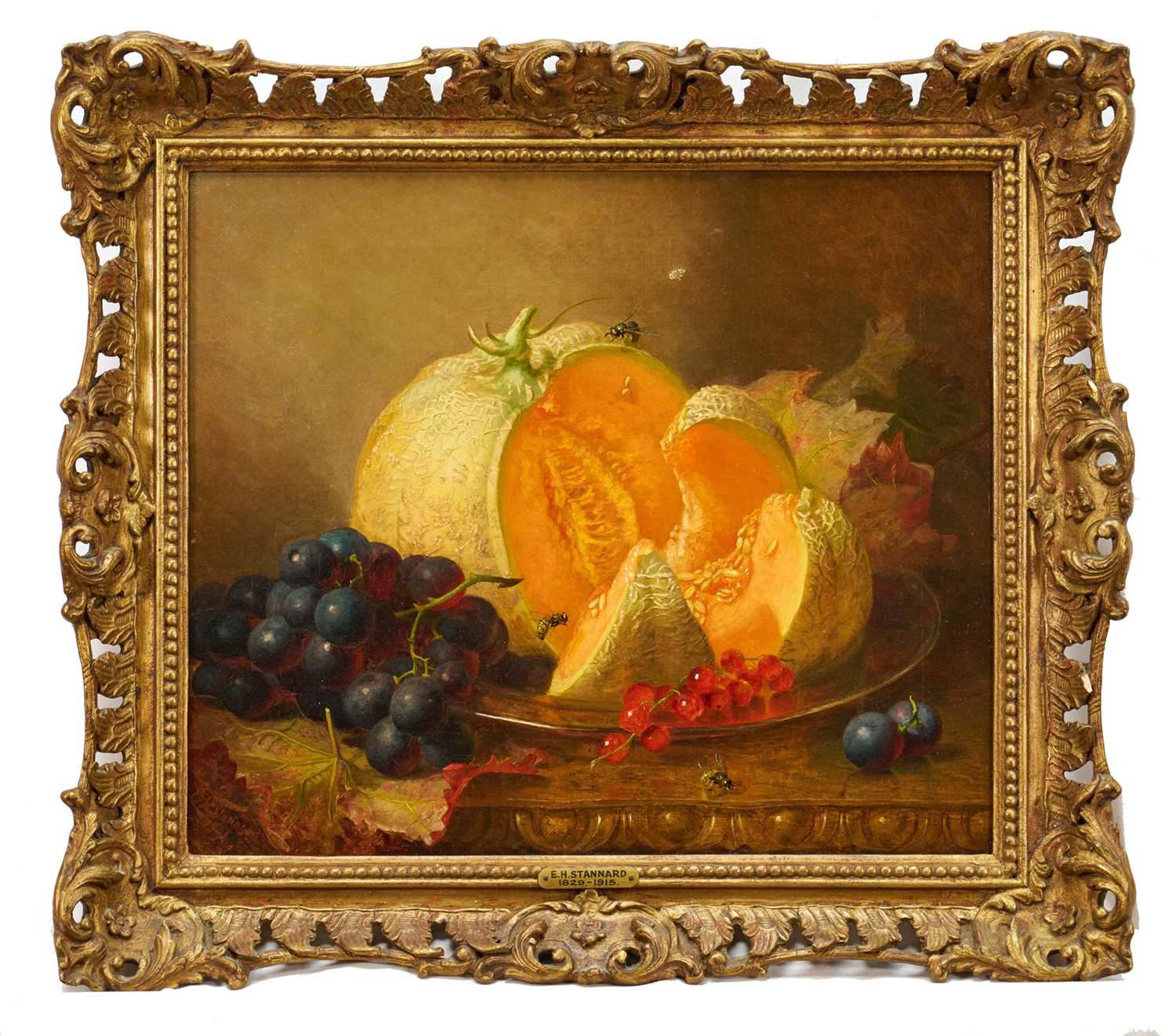 Lot 1332 - Eloise Harriet Stannard (1829-1915) oil on canvas - Still Life Melon and Grapes, signed and dated 1891, 30.5cm x 35.5cm, in gilt frame