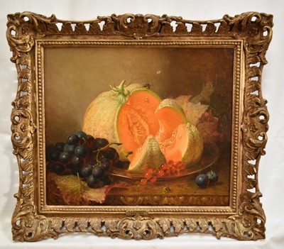 Lot 1332 - Eloise Harriet Stannard (1829-1915) oil on canvas - Still Life Melon and Grapes, signed and dated 1891, 30.5cm x 35.5cm, in gilt frame