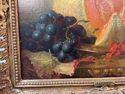 Lot 1332 - Eloise Harriet Stannard (1829-1915) oil on canvas - Still Life Melon and Grapes, signed and dated 1891, 30.5cm x 35.5cm, in gilt frame