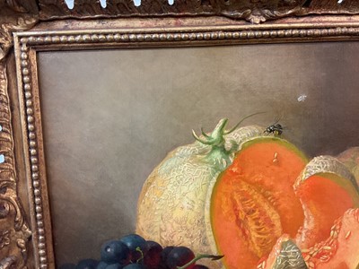 Lot 1332 - Eloise Harriet Stannard (1829-1915) oil on canvas - Still Life Melon and Grapes, signed and dated 1891, 30.5cm x 35.5cm, in gilt frame