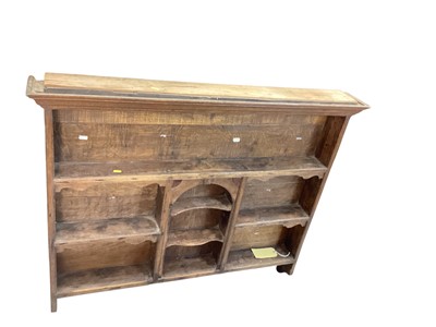 Lot 1459 - Antique oak hanging plate rack, 116.5cm wide, 15cm deep, 98.5cm high