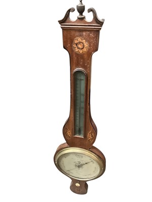 Lot 645 - 19th century inlaid mahogany barometer/thermometer