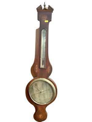 Lot 644 - 19th century inlaid mahogany barometer/thermometer