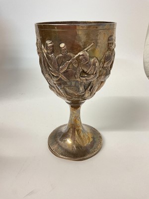 Lot 1173 - George III silver goblet with later repoussé decoration depicting military figures (London 1803)