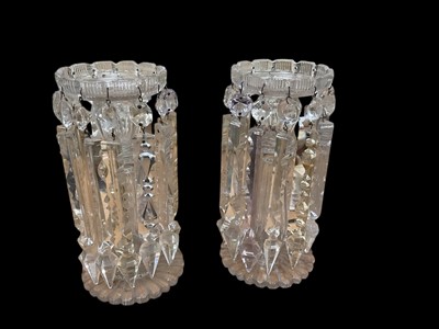 Lot 541 - Pair of 19th century cut glass lustres with prismatic drops.