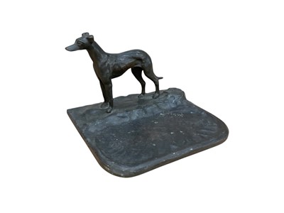 Lot 544 - Continental bronzed metal desk ornament in the form of a greyhound.