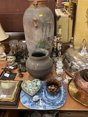 Lot 547 - 19th century Staffordshire blue and white transfer printed drainer together with a Continental porcelain base and other ceramics.