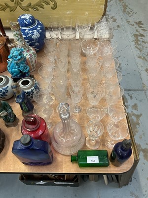 Lot 550 - Group of 19th century and later glassware to include etched glass wine glasses, decanter and poision bottles.