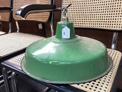 Lot 590 - Green enamel pendant ceiling light shade.