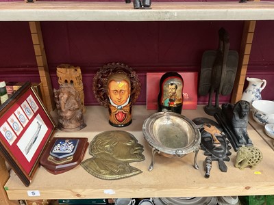 Lot 591 - Collection of miscellaneous items to include Russian dolls, silver plated revolving serving dish, sphinx ornament and other items.