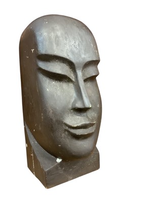 Lot 620 - Large black painted plaster head sculpture, 35cm in overall height.