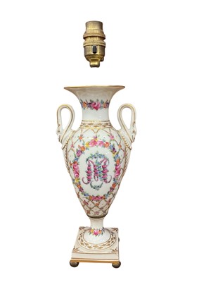 Lot 652 - Sevres Marie Antoinette pattern vase converted into a lamp, 26.5cm in height (excluding lamp fitting).