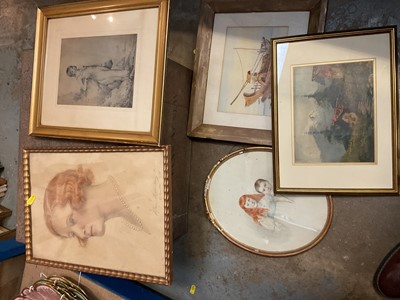 Lot 287 - W.Appleby R.I. 1933, pencil and crayon portrait of a lady and other pictures