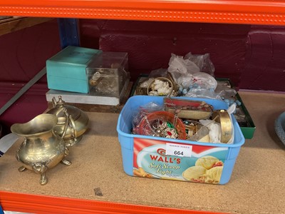 Lot 664 - Group of ornaments to include animal figure, group of costume jewellery and treen items.