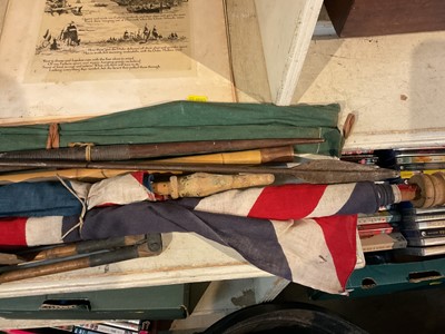 Lot 786 - Two old African spears , old Union Jack and sundries