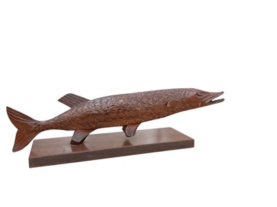 Lot 678 - Decorative carved wooden fish ornament, approximately 35cm in length