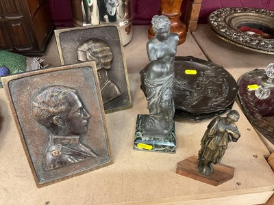 Lot 684 - Pair of relief plaques depicting Leopold III and Astrid, pair of circular metal relief plaques and two figures.