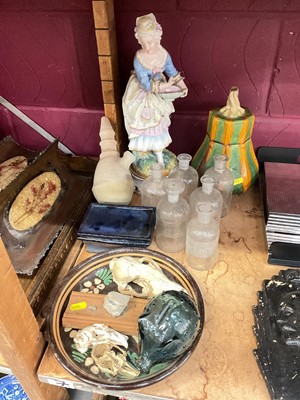 Lot 688 - Large continetal porcelain figure, group of medical bottles, fragment of the Berlin Wall and sundries.